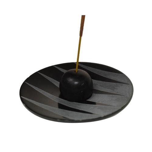 Incense holder palewa soapstone round plate with loose ball top, 10cm (TAR2211)