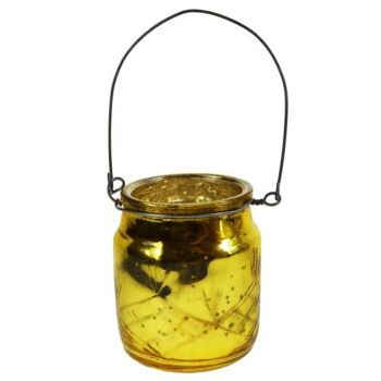 Bougeoir T-lite avec fil suspendu verre recyclé couleur jaune/or 6x7cm (TAR2214) 1