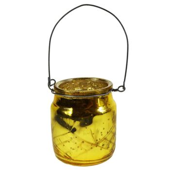 Bougeoir T-lite avec fil suspendu verre recyclé couleur jaune/or 6x7cm (TAR2214) 2