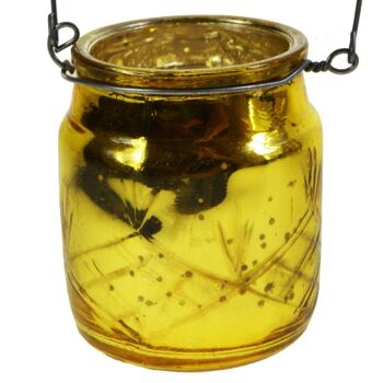 Bougeoir T-lite avec fil suspendu verre recyclé couleur jaune/or 6x7cm (TAR2214) 3