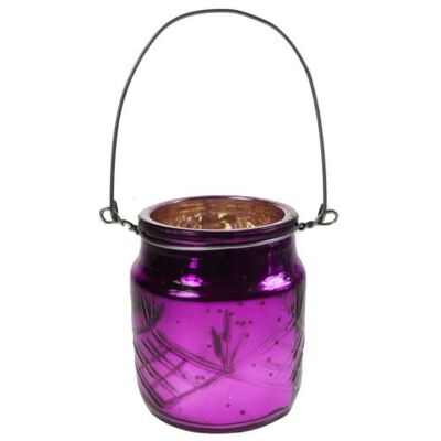 T-lite candle holder with wire hanging recycled glass purple 6x7cm (TAR2216)