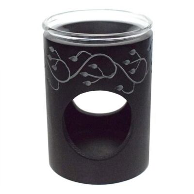 Oil burner palewa soapstone pillar shape leaf pattern (TAR2232)