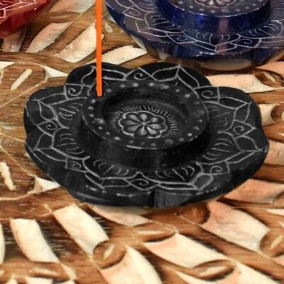 Incense holder ashcatcher soapstone lotus shape black 6.5cm (TAR2240)