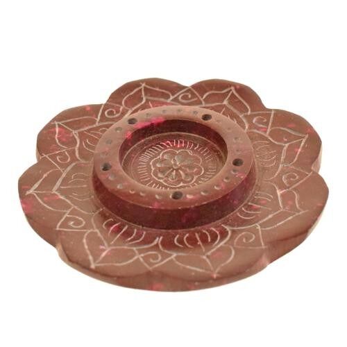 Incense holder ashcatcher soapstone lotus shape red 6.5cm (TAR2241)