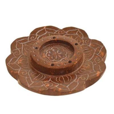 Incense holder ashcatcher soapstone lotus shape brown 6.5cm (TAR2243)