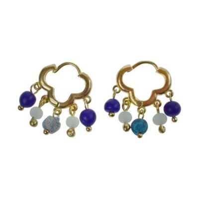 Earrings gold colour 5 hanging beads blues (TAR2276)