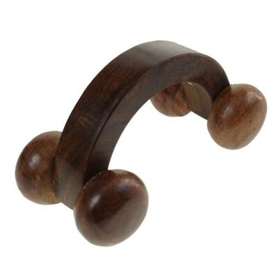Massager curved handle luxurious sheesham wood 4 round rollers 7.5x15x8.5cm (TAR2280)