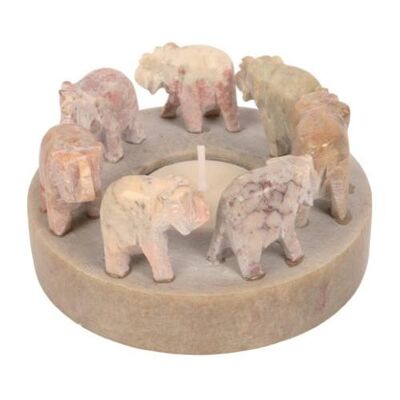 Stone tealight holder elephant circle brown (TAR7911)