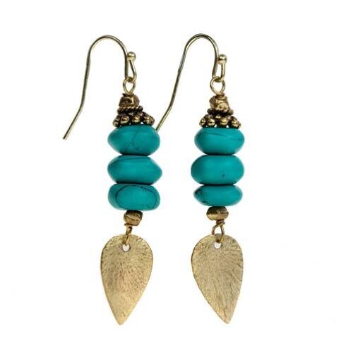 Earrings turquoise with gold colour teardrop (TARA1926)