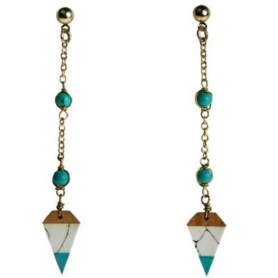 Ear studs turquoise triangle on chain with beads (TARA1927)