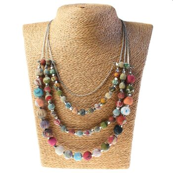 Collier, boules de coton recyclé 3 rangs (TARB1707) 2