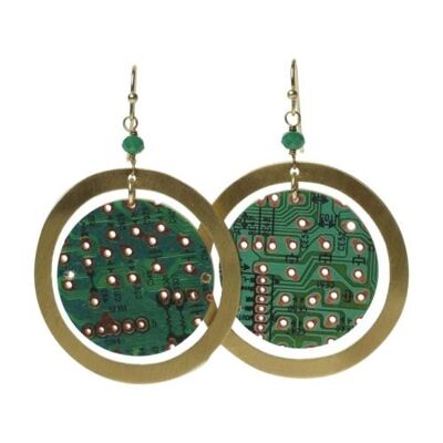 Earrings, recycled circuit board circle with outer circle (TARC1811)