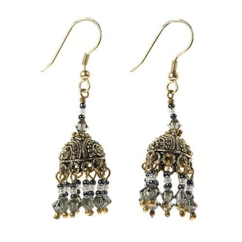 Earrings gold and blue crown hanging (TARE1702)