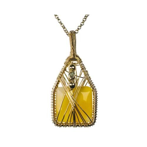 Agate pendant square, gold colour chain (TARJ2170)