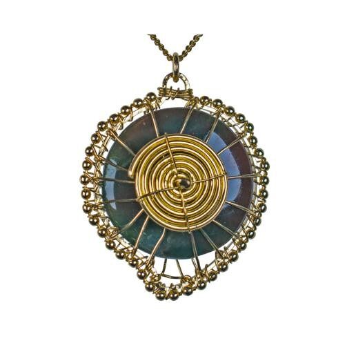 Agate pendant circle, gold colour chain (TARJ2171)