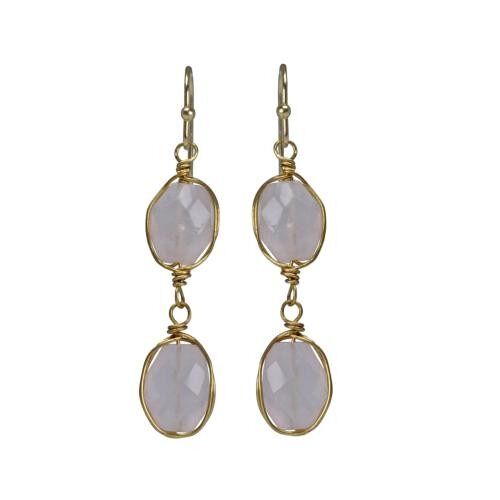 Earrings double drop rose quartz (TARJ2225)