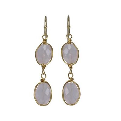 Earrings double drop rose quartz (TARJ2225)