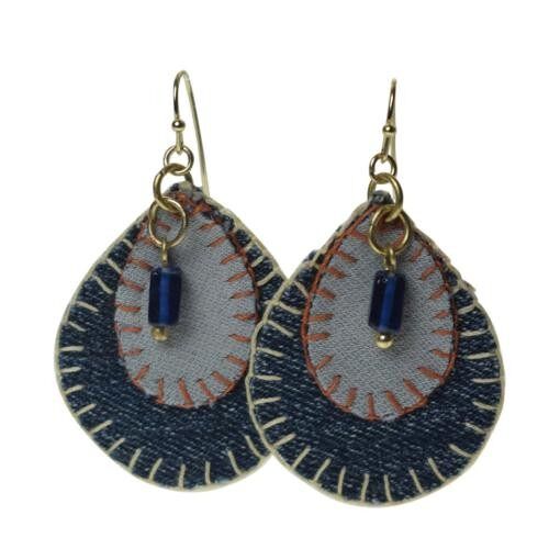 Earrings recycled denim jeans, teardrop 2 layers (TARJE02)