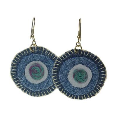 Earrings recycled denim jeans, circles & inner spiral (TARJE08)