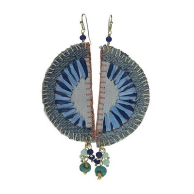 Earrings recycled denim jeans, half circle with stripes in centre (TARJE10)