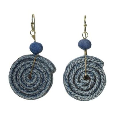 Earrings recycled denim jeans, coil & 1 cloth bead (TARJE16)