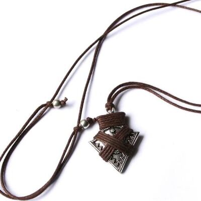 Necklace, men’s/unisex, arrow with brown thread (TARM1802)