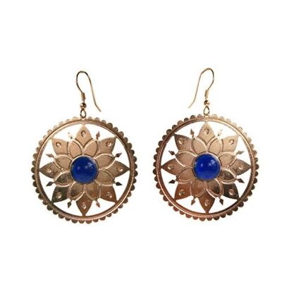 Earrings, rose gold coloured mandala, bead in centre (TAROS1805)