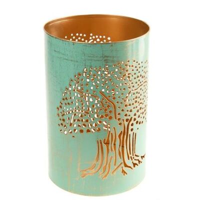 T-lite holder, metal die cut, turquoise tree, 15cm height (TARTNB913)