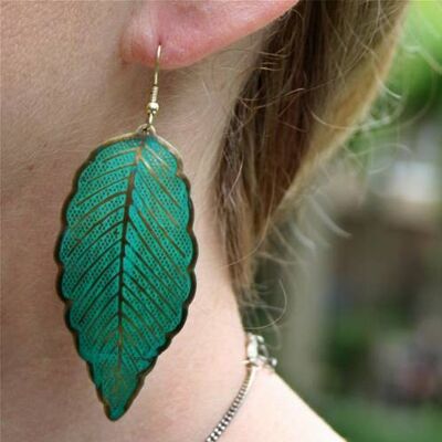 Earrings, turquoise large leaves (TARTU1702)
