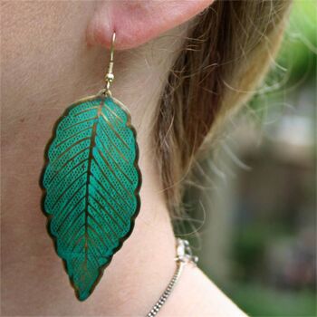 Boucles d'oreilles, turquoise grandes feuilles (TARTU1702) 2