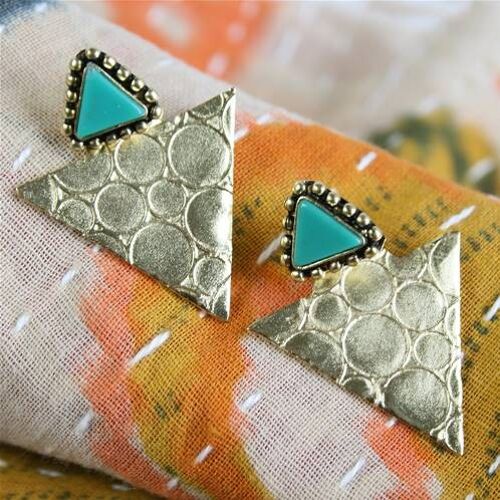 Earrings gold and turquoise coloured triangles (TARTU1706)