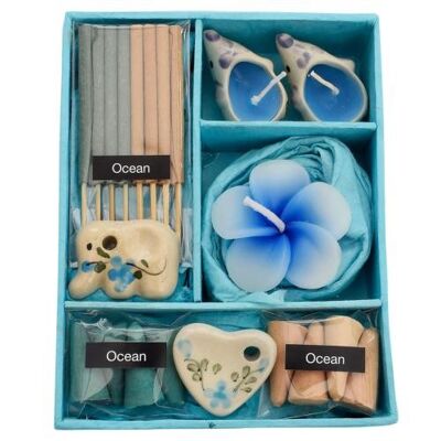 Incense and candle gift set, blue box (TTH002)