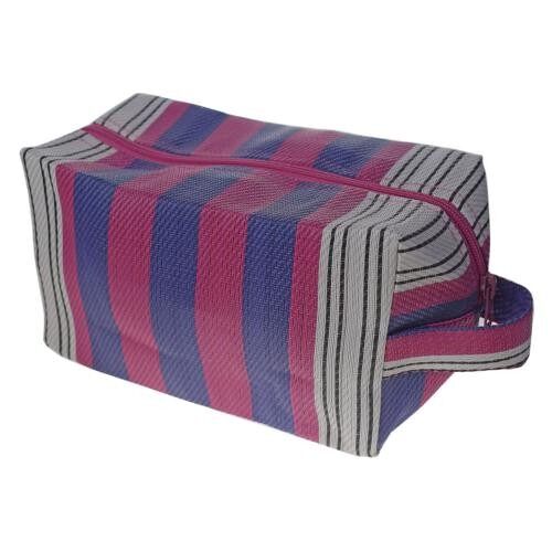 Toiletries/wash bag recycled plastic cement bags, pink blue stripes 22x12x11cm (UP001)