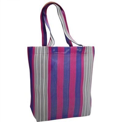 Shopper recycled plastic cement bags, pink blue stripes 38x40x12cm (UP003)