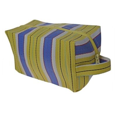Toiletries/wash bag recycled plastic cement bags, purple yellow stripes 22x12x11cm (UP008)