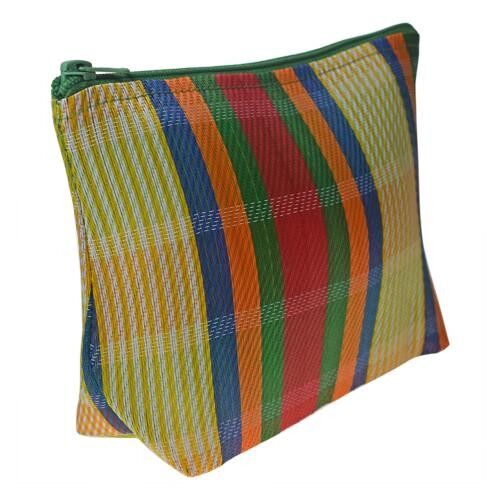 Pouch bag from recycled plastic cement bags, multicoloured bright stripes 22x16x7cm (UP016)