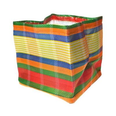 Planter plant holder recycled plastic cement bags, multicoloured bright stripes 10x10x10cm (UP019)