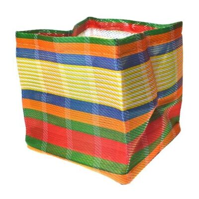 Planter plant holder recycled plastic cement bags, multicoloured bright stripes 15x15x15cm (UP020)