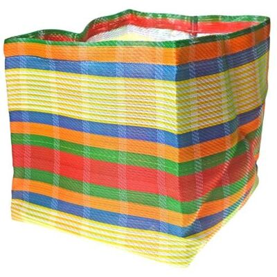 Planter plant holder recycled plastic cement bags, multicoloured bright stripes 20x20x20cm (UP021)