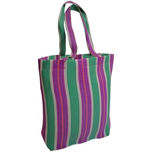 Shopper recycled plastic cement bags, green pink stripes 38x40x12cm (UP024)