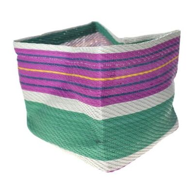 Planter plant holder recycled plastic cement bags, green pink stripes 10x10x10cm (UP026)