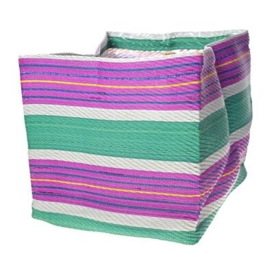 Planter plant holder recycled plastic cement bags, green pink stripes 15x15x15cm (UP027)