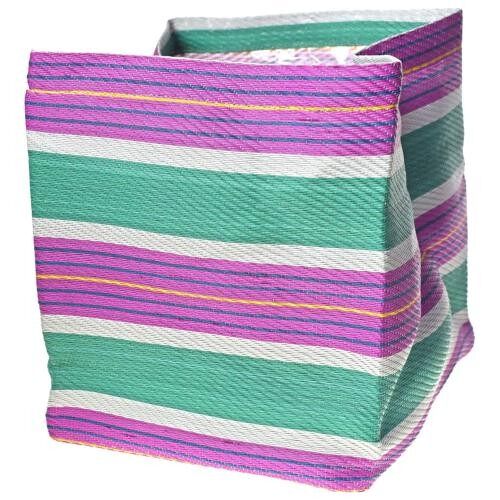 Planter plant holder recycled plastic cement bags, green pink stripes 20x20x20cm (UP028)