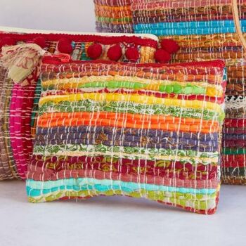 Pochette plate rag chindi bourse sari recyclé multicolore 18x12cm (UP030) 1