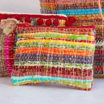 Rag chindi flat pouch purse recycled sari multicoloured 18x12cm (UP030)
