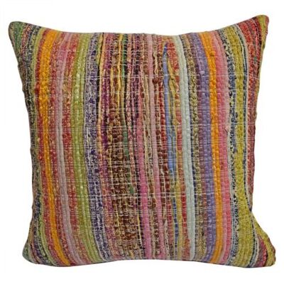 Rag chindi cushion cover recycled sari material multicoloured 40x40cm (UP040)