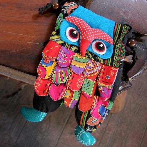 Shoulder purse, fabric, owl assorted colours 13 x 23cm (YTEX636)