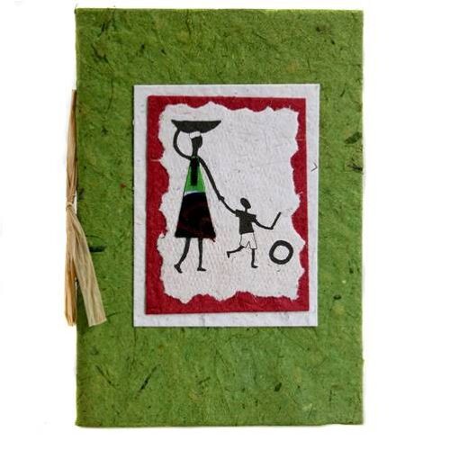 Greetings card, woman + boy, green (Z1913)