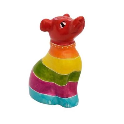 Kisii stone sitting dog, multicoloured stripes (Z2072)