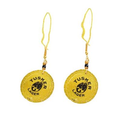 2 hanging decorations, recycled bottle top, Tusker round (Z2100)